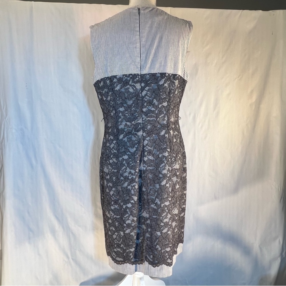 Maggie London Dress Gray White Gingham Trim & Lace Overlay Sleeveless Sheath 12👍 - Picture 5 of 8